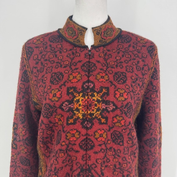 Peruvian Connection 100% Alpaca Mandarin Spice Jacket Size Medium Red Boho Artsy - Picture 2 of 11